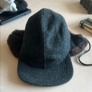 Men's Black Wool Cap with Ear Flaps